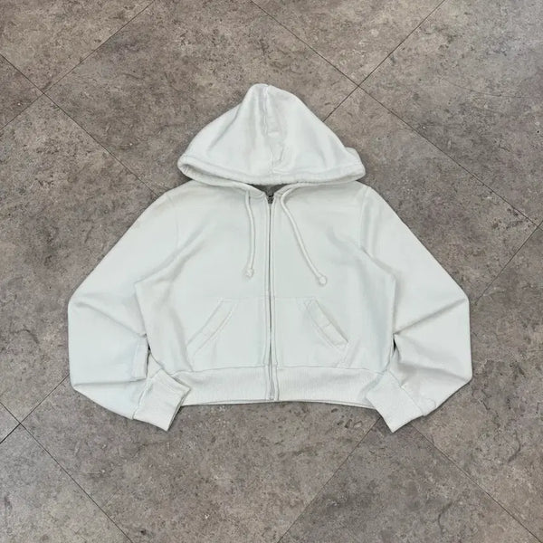 [BUNJANG] Hollister Cropped White Hoodie Zip-Up / 홀리스터 크롭 화이트 후드집업 #csz650