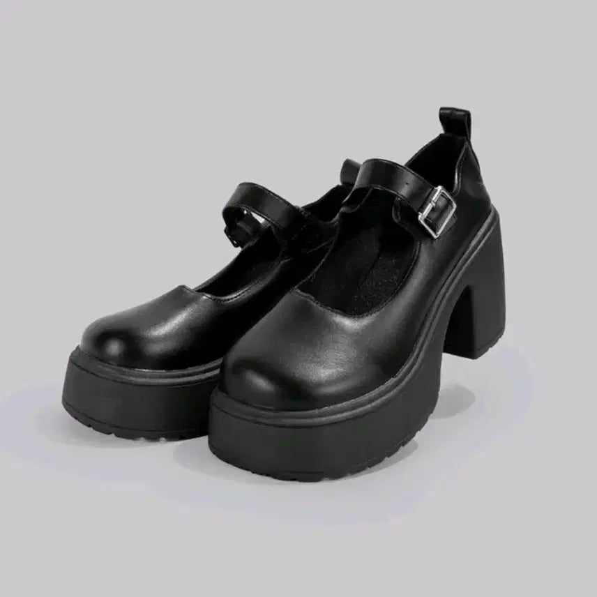 [BUNJANG] Black Platform Mary Jane Heels / 블랙 통굽 메리제인 힐