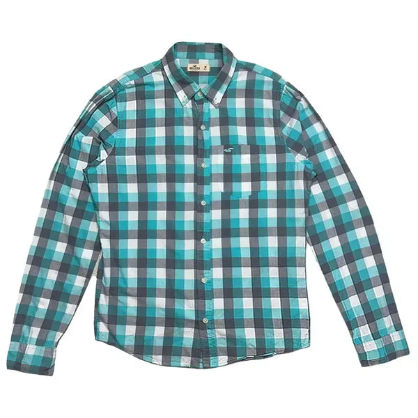 [BUNJANG] Hollister Grey-Mint Checkered Shirt M / HOLLISTER 그레이-민트 체크 셔츠 M