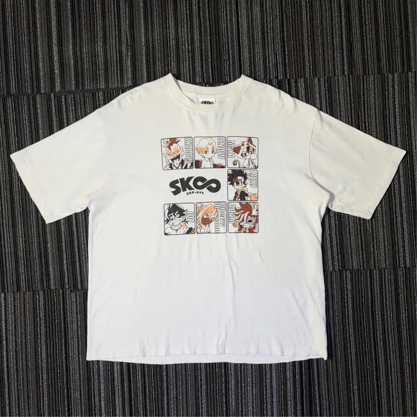 [BUNJANG] SK8 Character Printing White Short Sleeve T-Shirt / 에스케이 에이트 캐릭터 프린팅 화이트 반팔 티셔츠