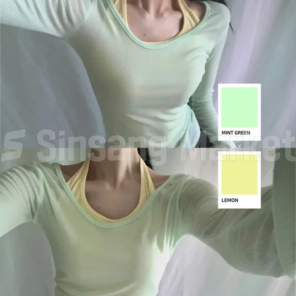 [BUNJANG] Lemon Mint Core Jenna Halter Layered Summer Long Sleeve Tank Set / [빠른발송] 레몬민트코어 제나 홀터레이어드썸머롱슬리브 나시세트 여름얇은살