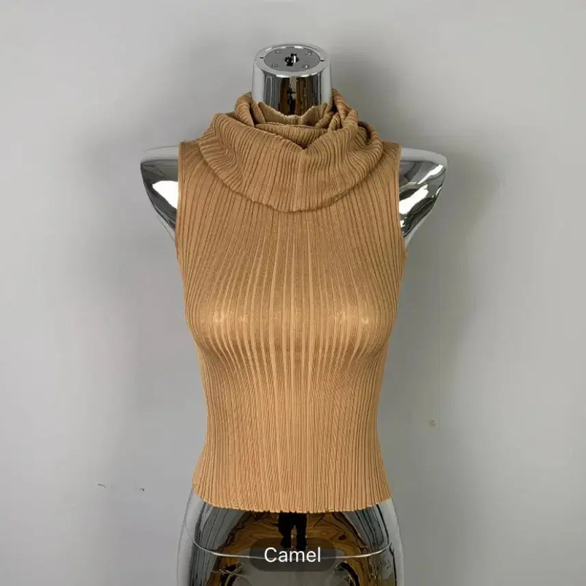 [BUNJANG] High Neck Sleeveless Knit Camisole / 하이넥 목폴라 나시 슬리브리스 니트 카멜