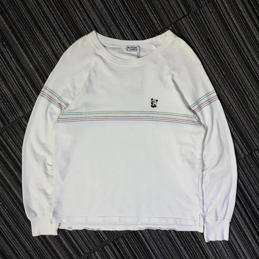 [BUNJANG] Hysteric Glamour Panda Embroidery Rainbow Stripe Waffle Long Sleeve / 히스테릭 글래머 판다 자수 레인보우 스트라이프 와플 롱슬리브