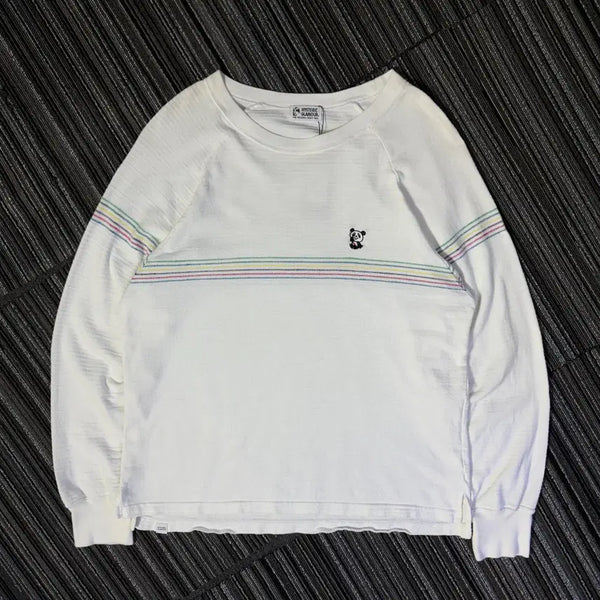 [BUNJANG] Hysteric Glamour Panda Embroidery Rainbow Stripe Waffle Long Sleeve / 히스테릭 글래머 판다 자수 레인보우 스트라이프 와플 롱슬리브