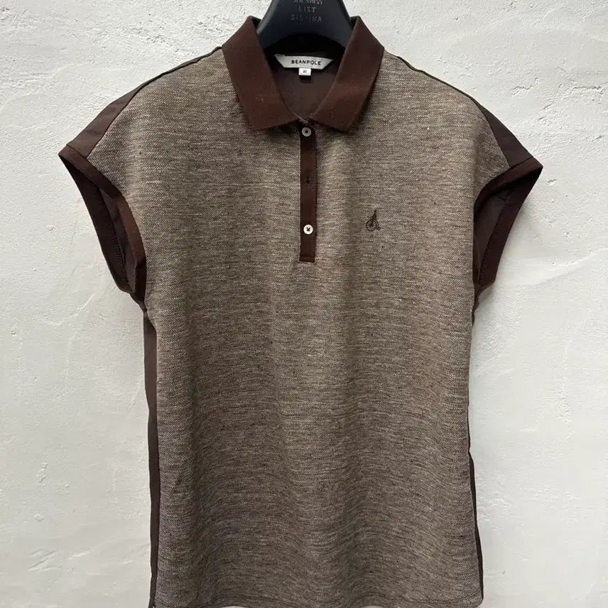 [BUNJANG] Beanpole Women's Linen Blend Cap Sleeve Collar T-Shirt Size 90 / 빈폴 여 카라티 브라운/린넨혼방/캡소매 90