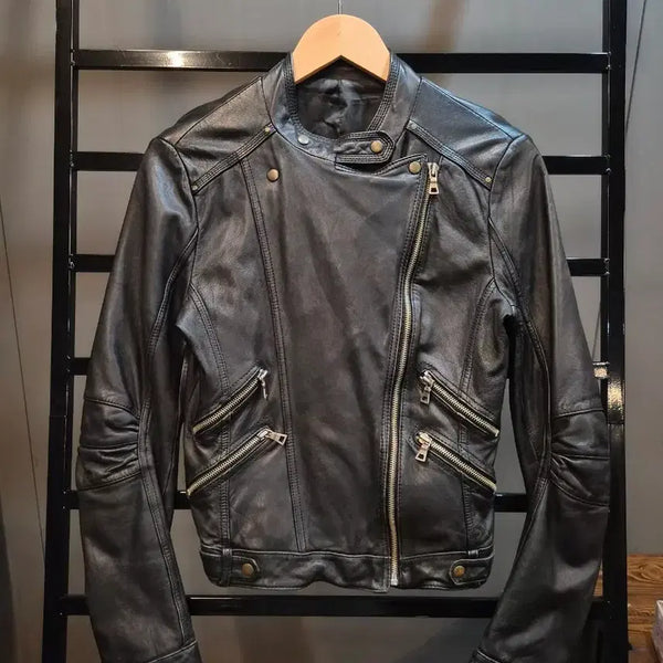 [BUNJANG] Vintage Black Lambskin Rider Jacket Women's Size S / S) 빈티지 블랙 양가죽 라이더 재킷 여성용 6.5