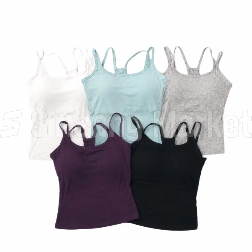 [BUNJANG] Built-in Bra Camisole with Double Strap - Mint / [빠른발송] 캡내장기본나시 로나 두줄캡나시 민트 슬리브리스 여름 레이어드