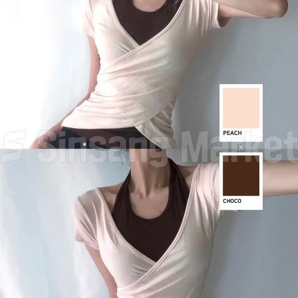[BUNJANG] Balletcore Halter Layered Wrap Tee / [빠른발송] 발레코어 밀크 홀터레이어드 랩티 민트 피치 여름반팔 쫀쫀 여