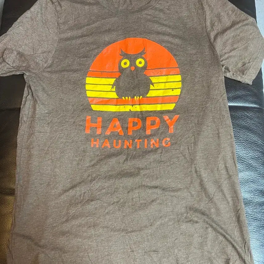 [BUNJANG] USA Happy Haunting Owl Short Sleeve T-Shirt / Usa 해피 헌팅 올빼미 반팔