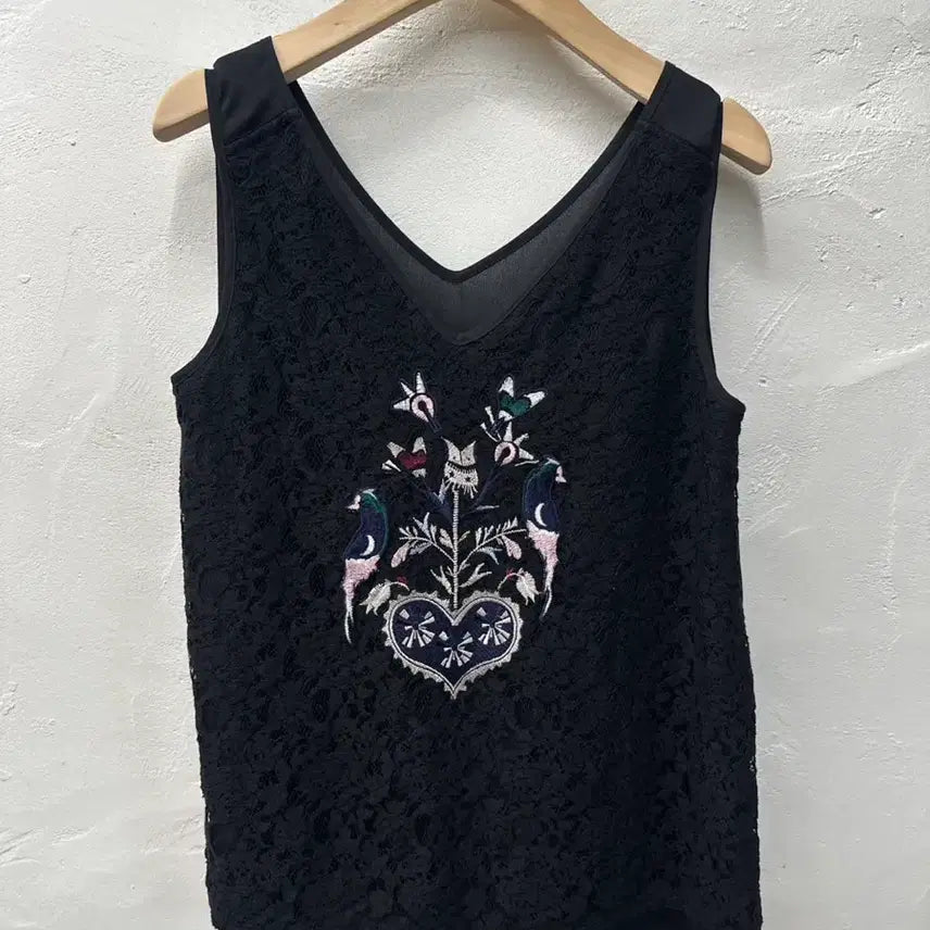 [BUNJANG] SJSJ Women's Black Lace Sleeveless T-Shirt Size 55 / SJSJ 여 티셔츠 블랙/레이스/민소매 55