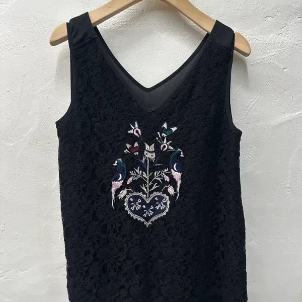 [BUNJANG] SJSJ Women's Black Lace Sleeveless T-Shirt Size 55 / SJSJ 여 티셔츠 블랙/레이스/민소매 55