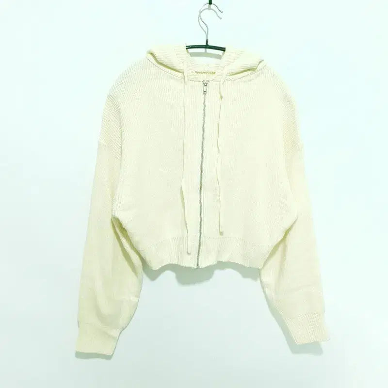 [BUNJANG] Cropped Knit Hooded Zip-Up (F_M2318) / 크롭 니트 후드집업 F_M2318