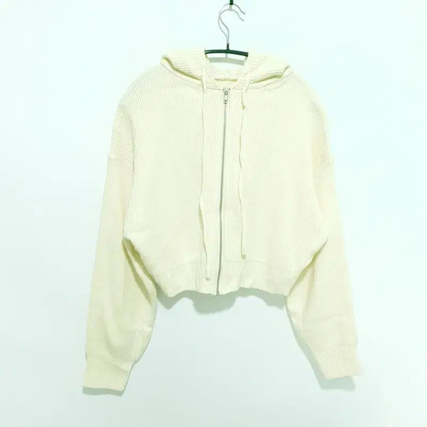 [BUNJANG] Cropped Knit Hooded Zip-Up (F_M2318) / 크롭 니트 후드집업 F_M2318