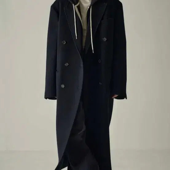 [BUNJANG] Facade Pattern Cashmere Double Coat Black / 파사드패턴 캐시미어 더블 코트 블랙