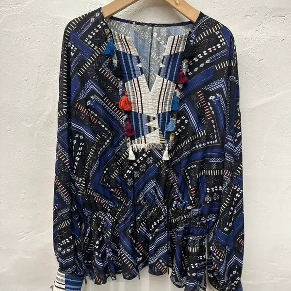 [BUNJANG] System Women's Black Pattern Long Sleeve Blouse 77 / 시스템 여 티셔츠 블랙패턴/블라우스/긴팔 77