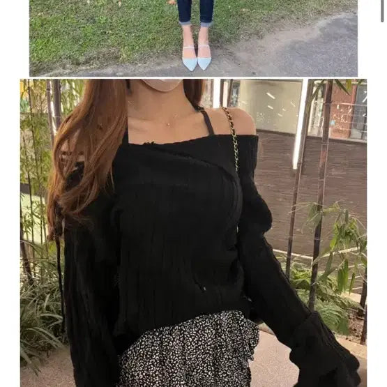 [BUNJANG] Five Closet Off-Shoulder Knit Black / 파이브클로젯 클로제 오프 니트 블랙