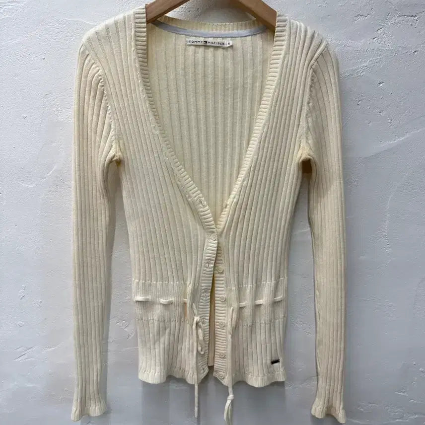 [BUNJANG] Tommy Hilfiger Women's Cream Ribbed Long Sleeve Cardigan / 타미 여 가디건 크림/골지/긴팔 S