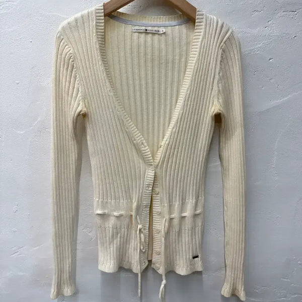 [BUNJANG] Tommy Hilfiger Women's Cream Ribbed Long Sleeve Cardigan / 타미 여 가디건 크림/골지/긴팔 S