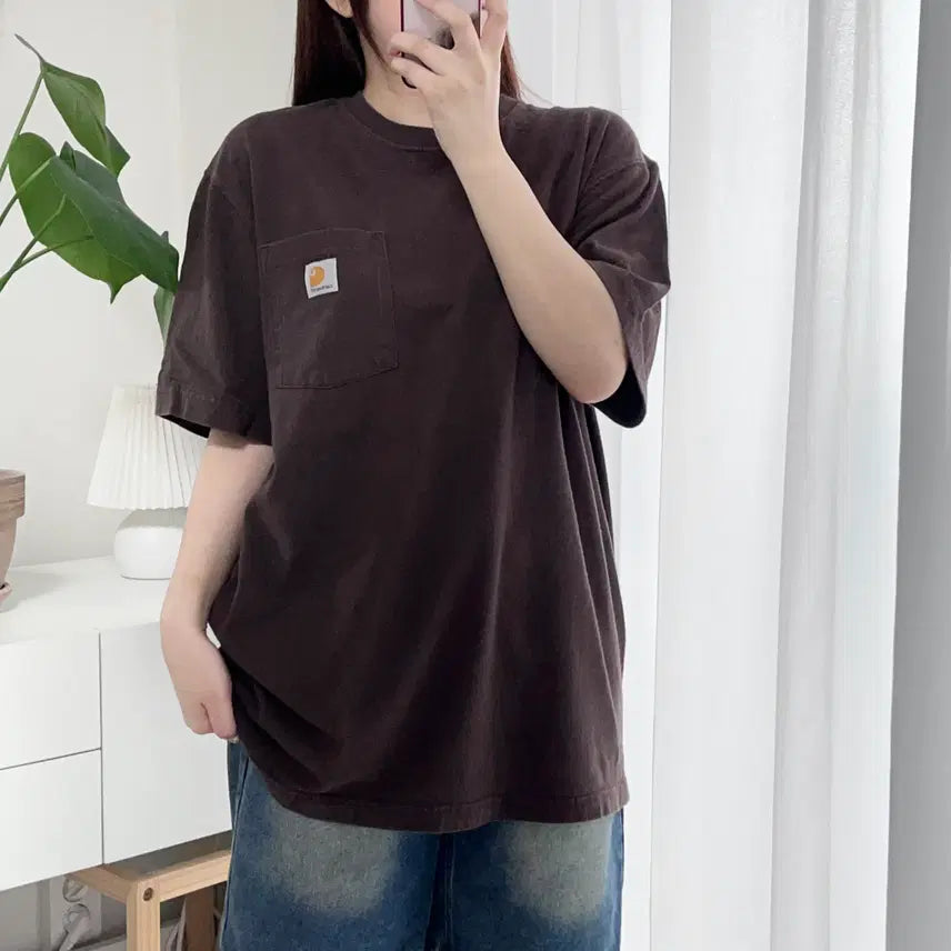 [BUNJANG] Carhartt Brown Pocket T-Shirt Original Fit M / [정품] 칼하트 브라운 포켓 반팔티 [ 오리지널M ]