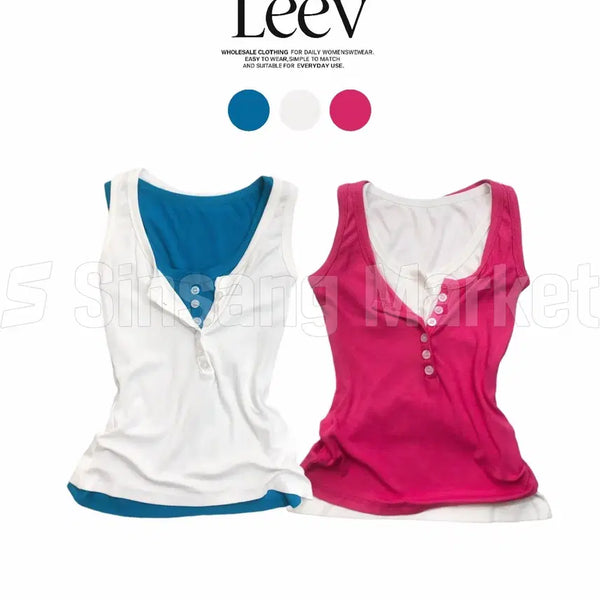 [BUNJANG] Slim Fit Button Camisole Tank Top / [빠른발송] 롤리팝 슬림핏 버튼나시 기본템 민소매 단추 쫀쫀 레이어드