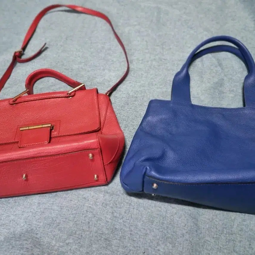 [BUNJANG] Leather Tote Bag Crossbody Bag / 가죽 토트백 크로스백  블루 / 레드