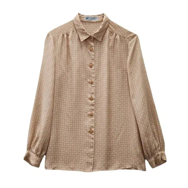 [BUNJANG] Vintage Feminine Pin Check Plaid Shirt Blouse L / 빈티지 페미닌  격자 핀체크 셔츠 블라우스 L