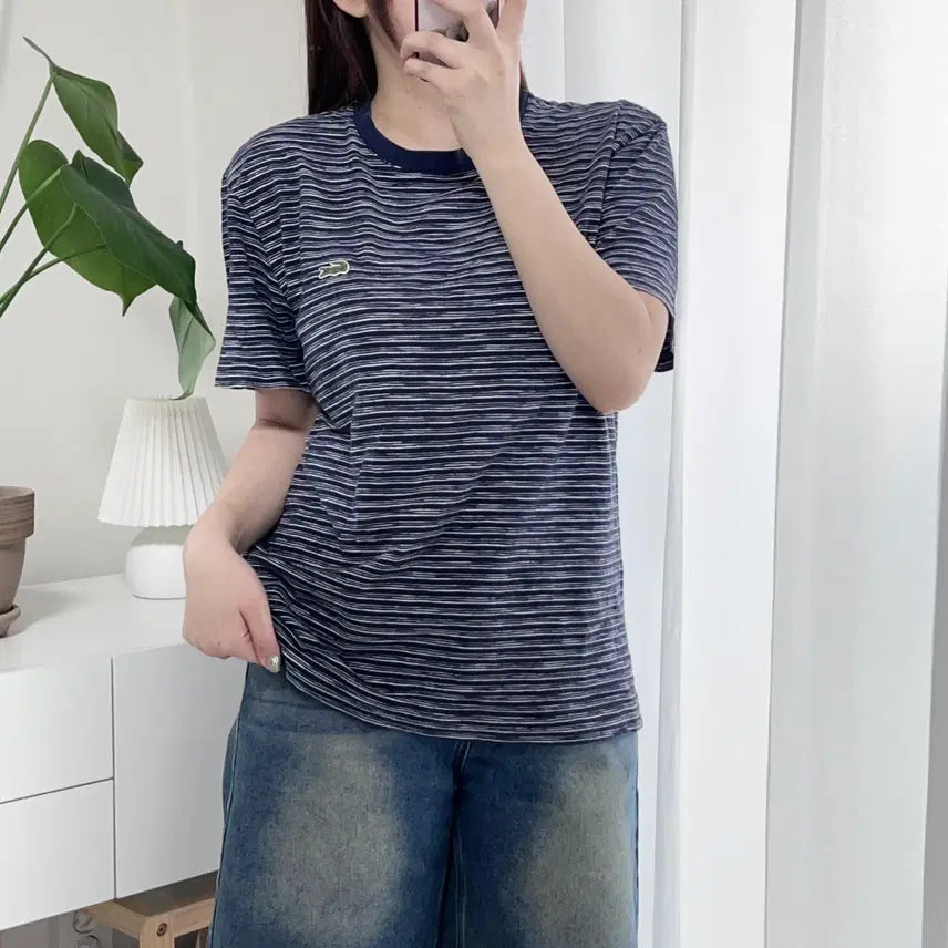 [BUNJANG] Lacoste Navy Stripe Short Sleeve T-Shirt M / [정품] 라코스테 네이비 단가라 반팔티 [ M ]
