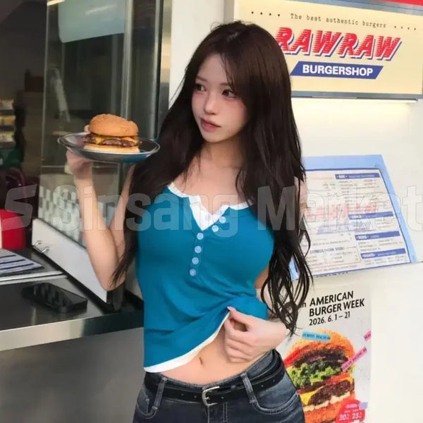 [BUNJANG] Slim Fit Button Camisole / [빠른발송] 거래처사진 롤리팝 슬림핏 버튼나시 기본템 민소매 단추 쫀쫀