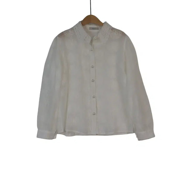 [BUNJANG] DESTIJL Flower Lace See-through Blouse White / DESTIJL 플라워 레이스 시스루 블라우스 화이트 77