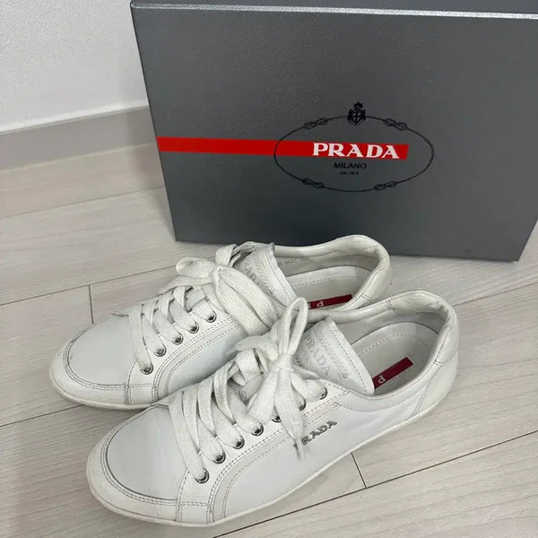 [BUNJANG] Prada White Leather Sneakers / 프라다 화이트 레더 스니커즈 36.5