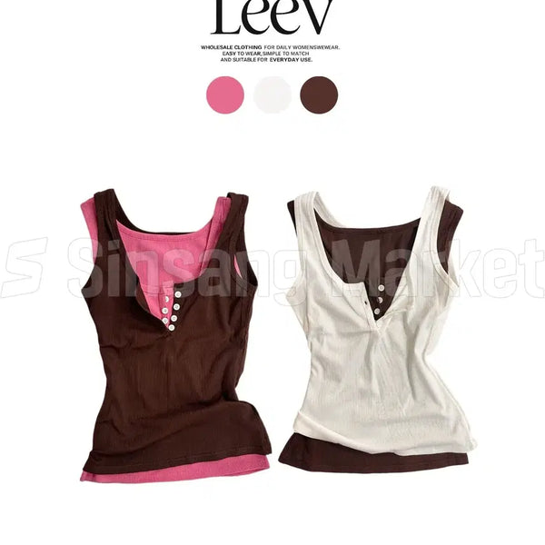 [BUNJANG] Luvvy Ribbed Button Sleeveless Top / [빠른발송] 여름 기본템 러비 골지 버튼 나시 매장실사 쫀쫀 슬림 레이어