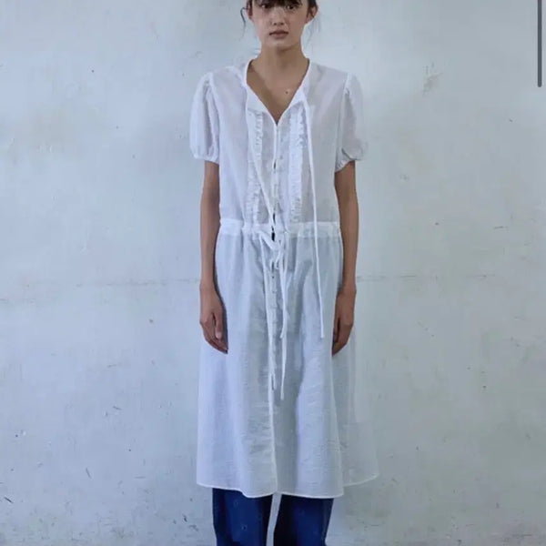 [BUNJANG] Hocus Pocus Cold Sucker Frill Shirt Dress / 호쿠스포쿠스 콜드 서커 프릴 셔츠드레스