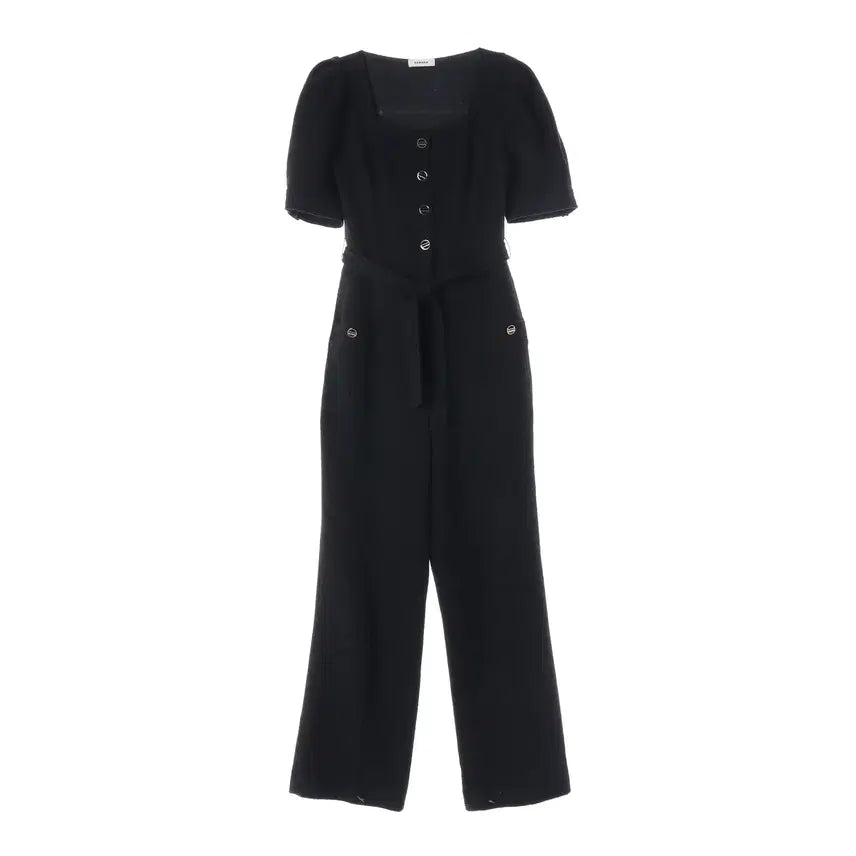 [BUNJANG] Sandro 22SS Square Neck Puff Short Sleeve Belted Tweed Jumpsuit / 산드로 22SS 스퀘어넥 퍼프 반팔 벨티드 트위드 점프수트
