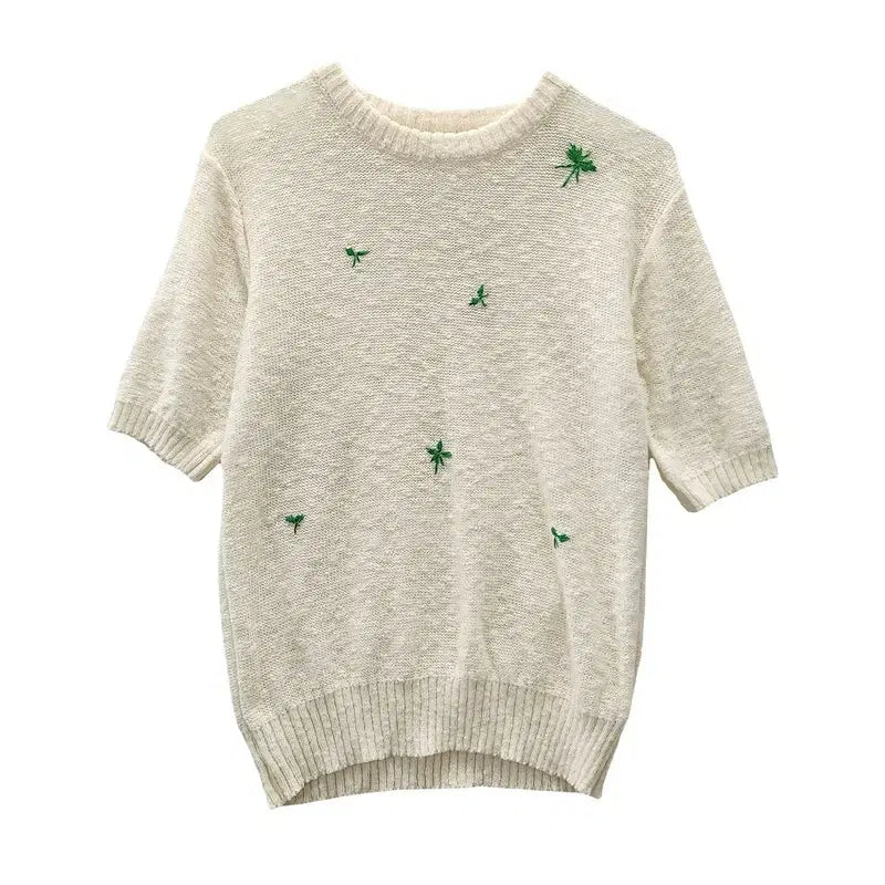 [BUNJANG] Mori Kichi Mini Embroidery Knit Cream JPN MADE IN JAPAN / 모리 키치 미니 자수 크림 니트 JPN MADE IN JAPAN