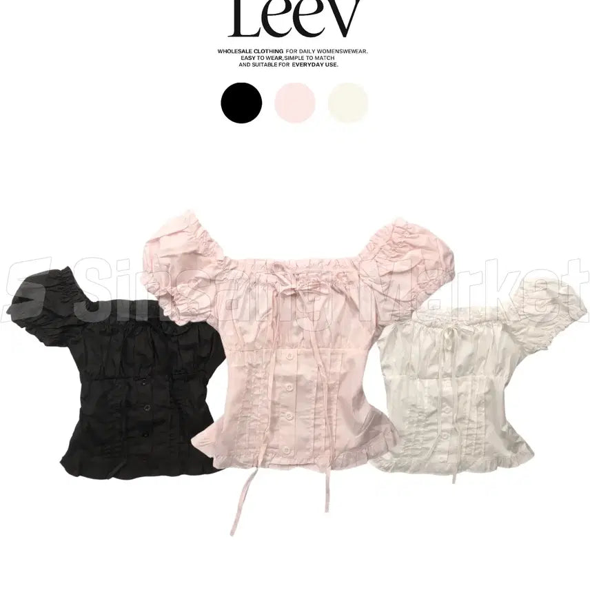 [BUNJANG] Mari Frill Puff Cropped Blouse with Side Zipper / [빠른발송] 잘록핏 옆지퍼 마리 프릴 퍼프 크롭 블라우스 여름 리본 핀턱