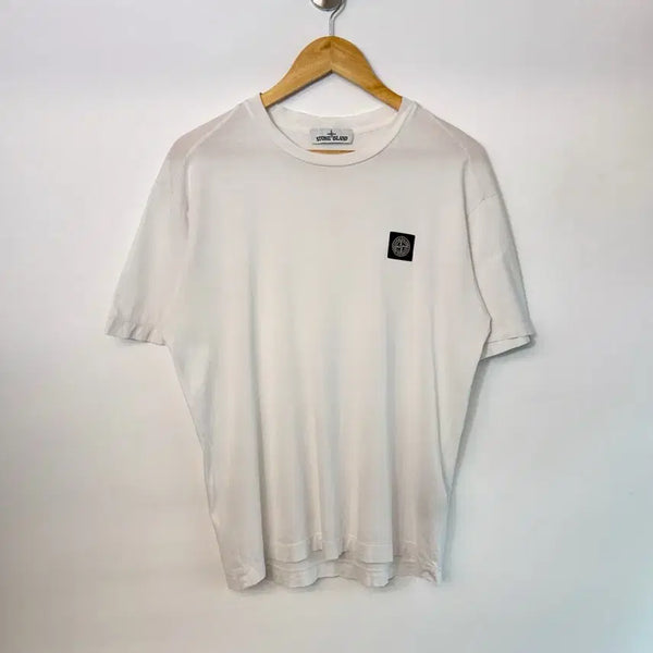[BUNJANG] Stone Island Logo Patch White Half T-shirt / 스톤아일랜드 로고패치 화이트 하프티셔츠 반팔
