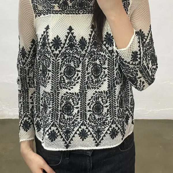 [BUNJANG] SEA NEW YORK Embroidered Lace Blouse Size 0 / SEA NEW YORK 자수 레이스 블라우스 0사이즈