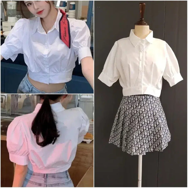 [BUNJANG] Short Sleeve Cropped Blouse / [55]반팔크롭블라우스