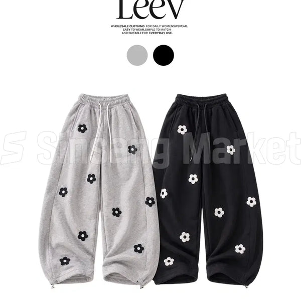 [BUNJANG] Summer Mini Flower Patch Slant Pocket Curved Training Pants / [빠른발송] 거래처사진 미니 플라워 패치 트레이닝 팬츠 핀턱 커브 여름