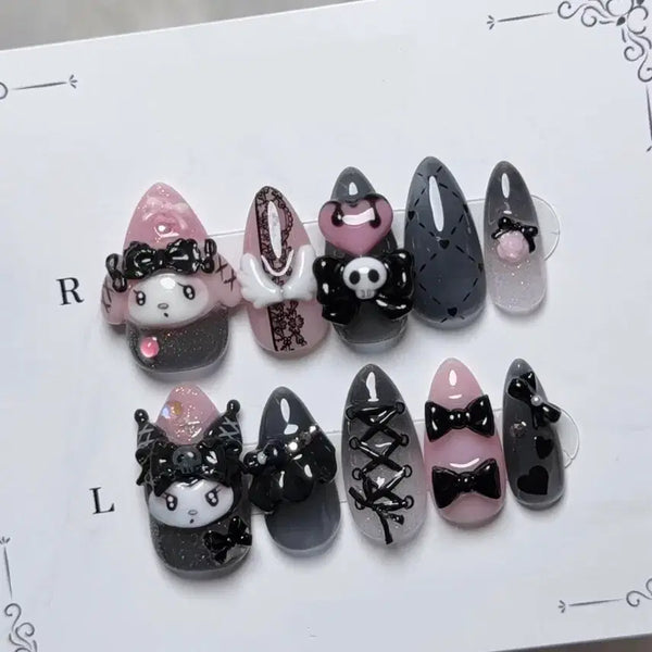 [BUNJANG] My Melody Kuromi Handmade 3D Nail Tips Set / 마이멜로디 쿠로미 네일팁