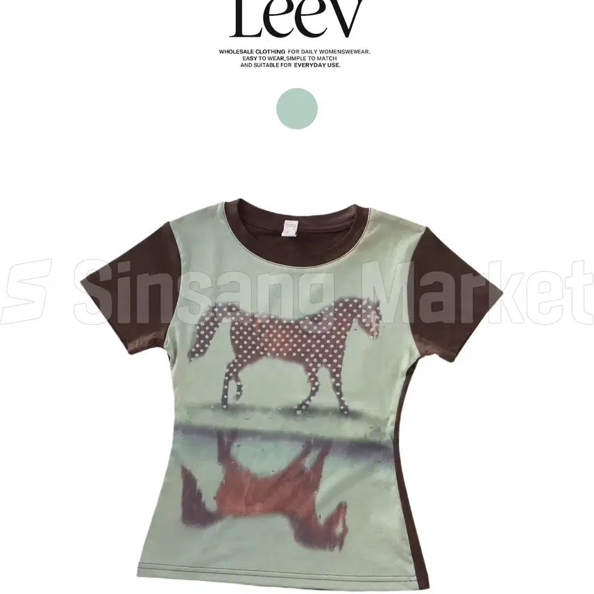 [BUNJANG] Mint Horse Graphic Printing Short Sleeve T-Shirt / [빠른발송] 유니크 힙 민트 포니 반팔티 여름 말 그래픽 프린팅
