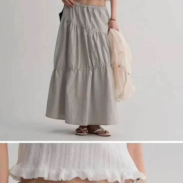 [BUNJANG] 8seconds Seersucker String Long Skirt Grey Beige M / 에잇세컨즈 시어서커 스트링 롱스커트 그레이베이지 M사이즈 새상품