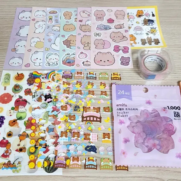 [BUNJANG] Daiso Cherry Blossom Masking Tape Sticker Bundle / 다이소 스티커 소분&반데 마스킹테이프 벚꽃