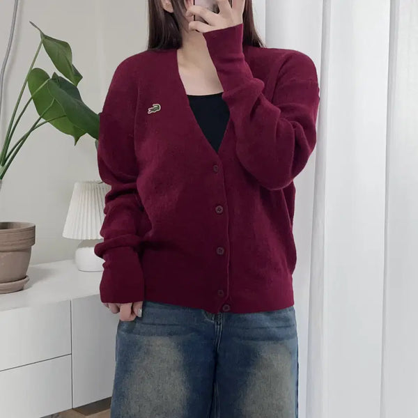 [BUNJANG] Lacoste Burgundy Alpaca Cardigan / [정품] 라코스테 버건디 알파카 가디건 [ 95 ]