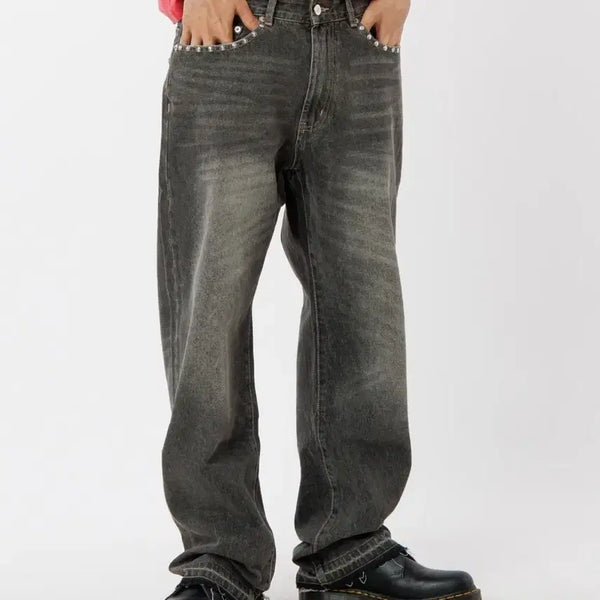 [BUNJANG] Tex Stud Wide Denim Pants / 텍스 스터드 와이드 데님 팬츠 새제품 싸게 팔아요