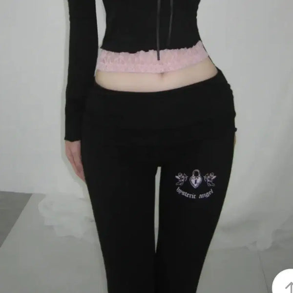 [BUNJANG] Angel Pink Low-Rise Bootcut Folding Training Pants Y2K Gal / 엔젤 핑크 로우라이즈 부츠컷 폴딩 트레이닝 팬츠 y2k 갸루 에이블리