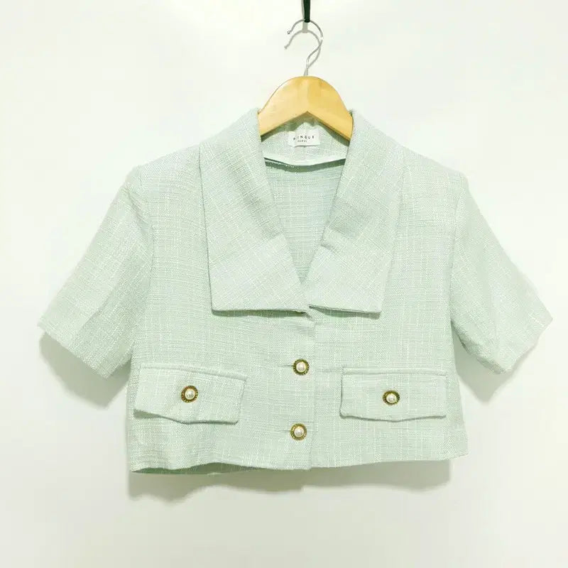 [BUNJANG] Cropped Tweed Jacket with Wide Collar / 빅카라 크롭 트위드 자켓 F_S1749