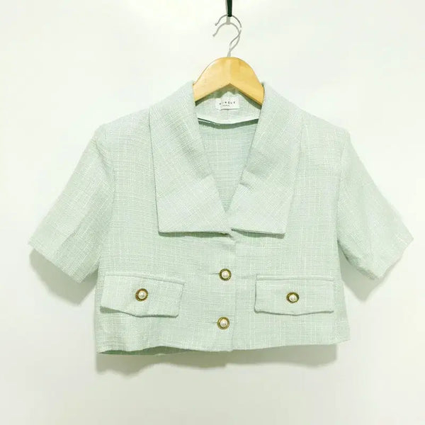 [BUNJANG] Cropped Tweed Jacket with Wide Collar / 빅카라 크롭 트위드 자켓 F_S1749