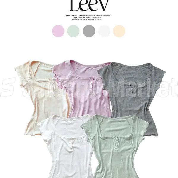 [BUNJANG] Loro Pastel Deep Square Neck T-Shirt / [빠른발송] 색감_기본템 로로 파스텔 딥스퀘어넥 반팔티 물결 베이직 여름