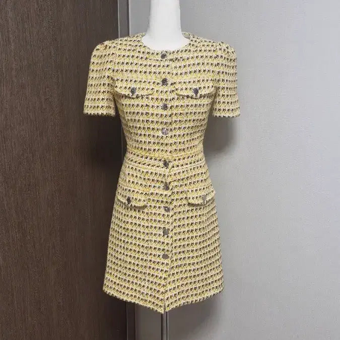 [BUNJANG] Maje Tweed Mini Dress Yellow Tone / 마쥬(34) 트위드미니원피스 옐로우톤 하객룩